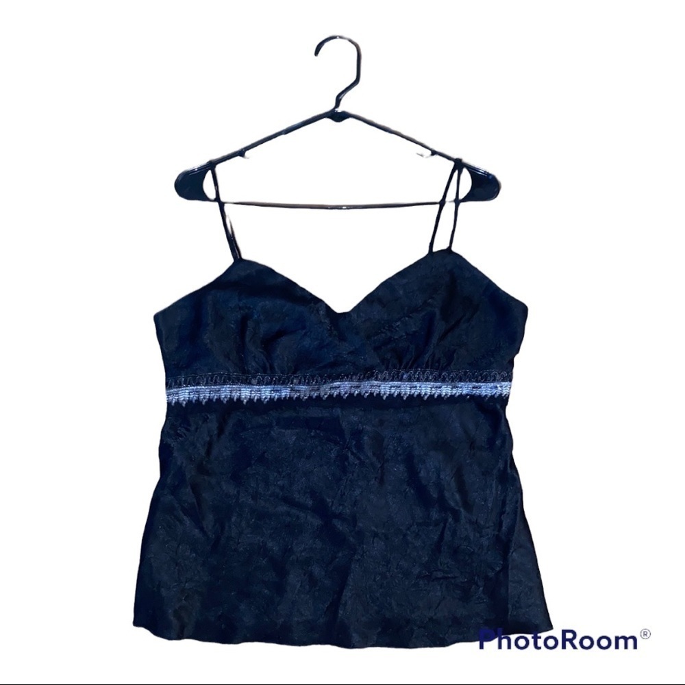 Cato Black Beaded Detail Spaghetti Strap Top L